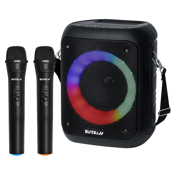 Portable Karaoke Machine with 2 Wireless Microphones, Bluetooth Speaker, RGB Party Lights, 20W Bass Sound, Rechargeable Home & Outdoor Karaoke System (RISEBASS)